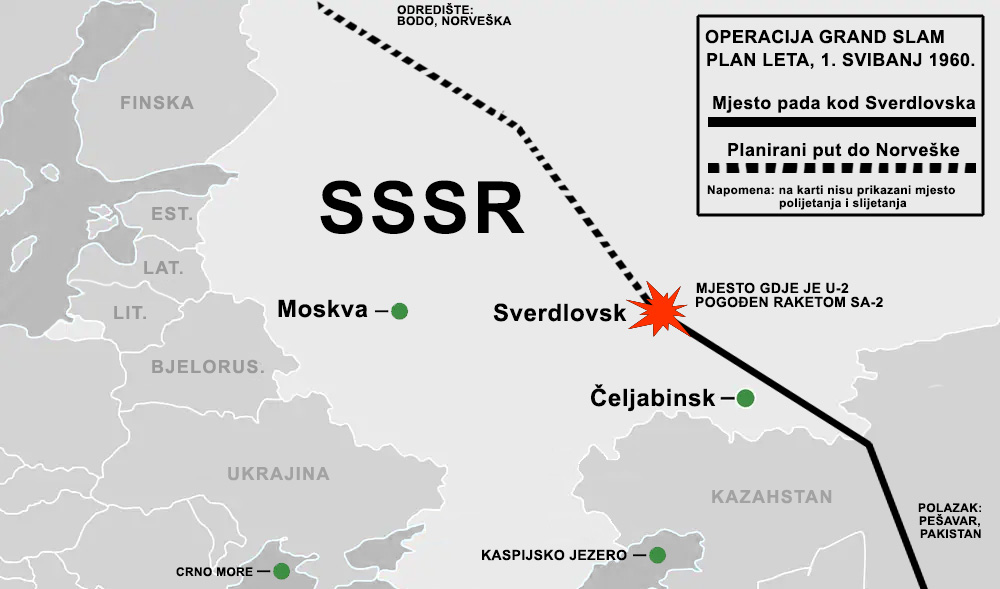 mapa leta U2 preko Sovjetskog Saveza